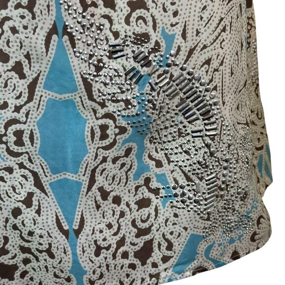 Johnny Was For Love & Liberty Blue & Cream Silk Tank Studded Details sz XS - Picture 4 of 10